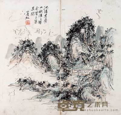 黄宾虹 山水 带框 41×41cm